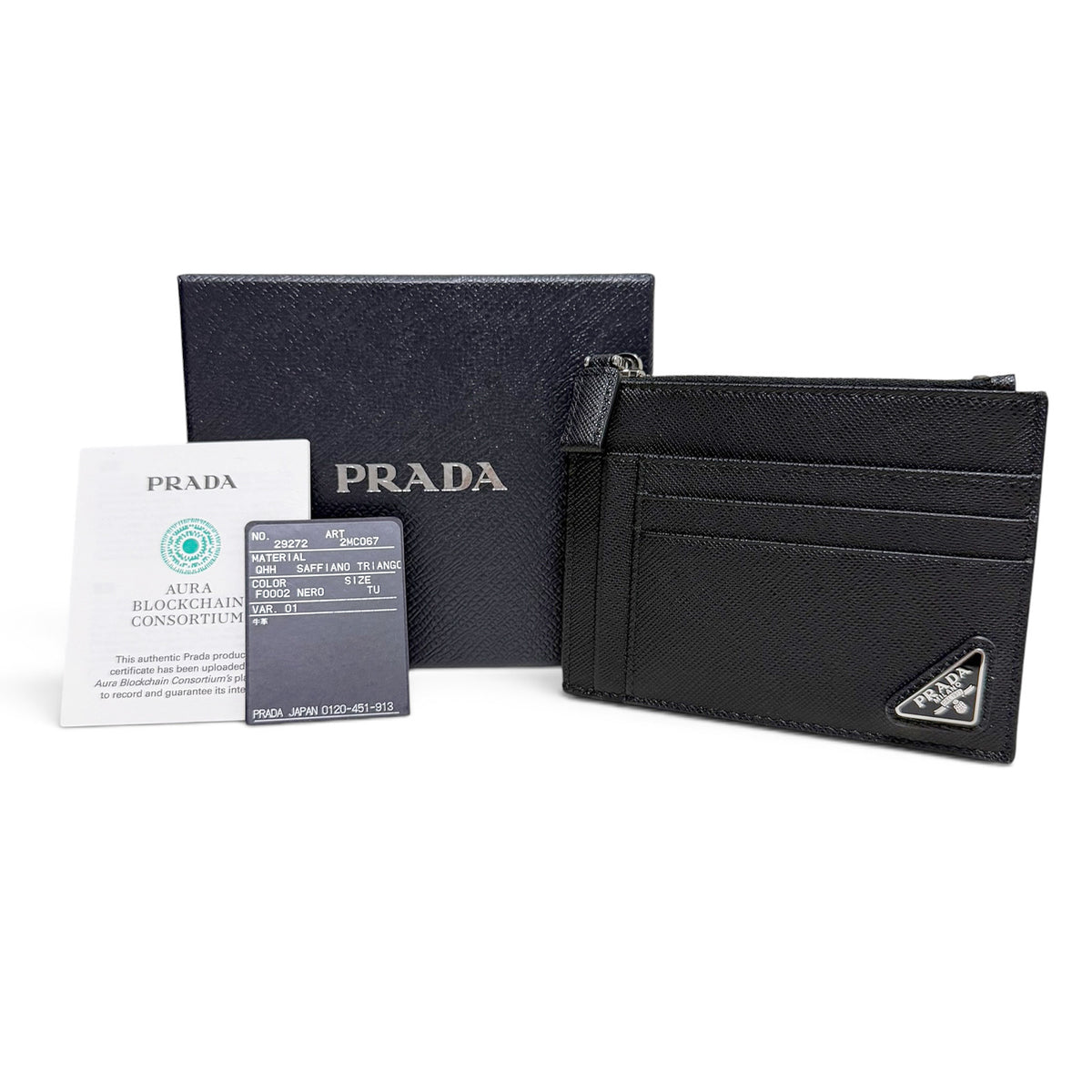 【未使用・保管品】プラダ PRADA サフィアーノ トライアングル カードケース 財布 コイン カード フラグメントケース ブラック 黒 2MC067