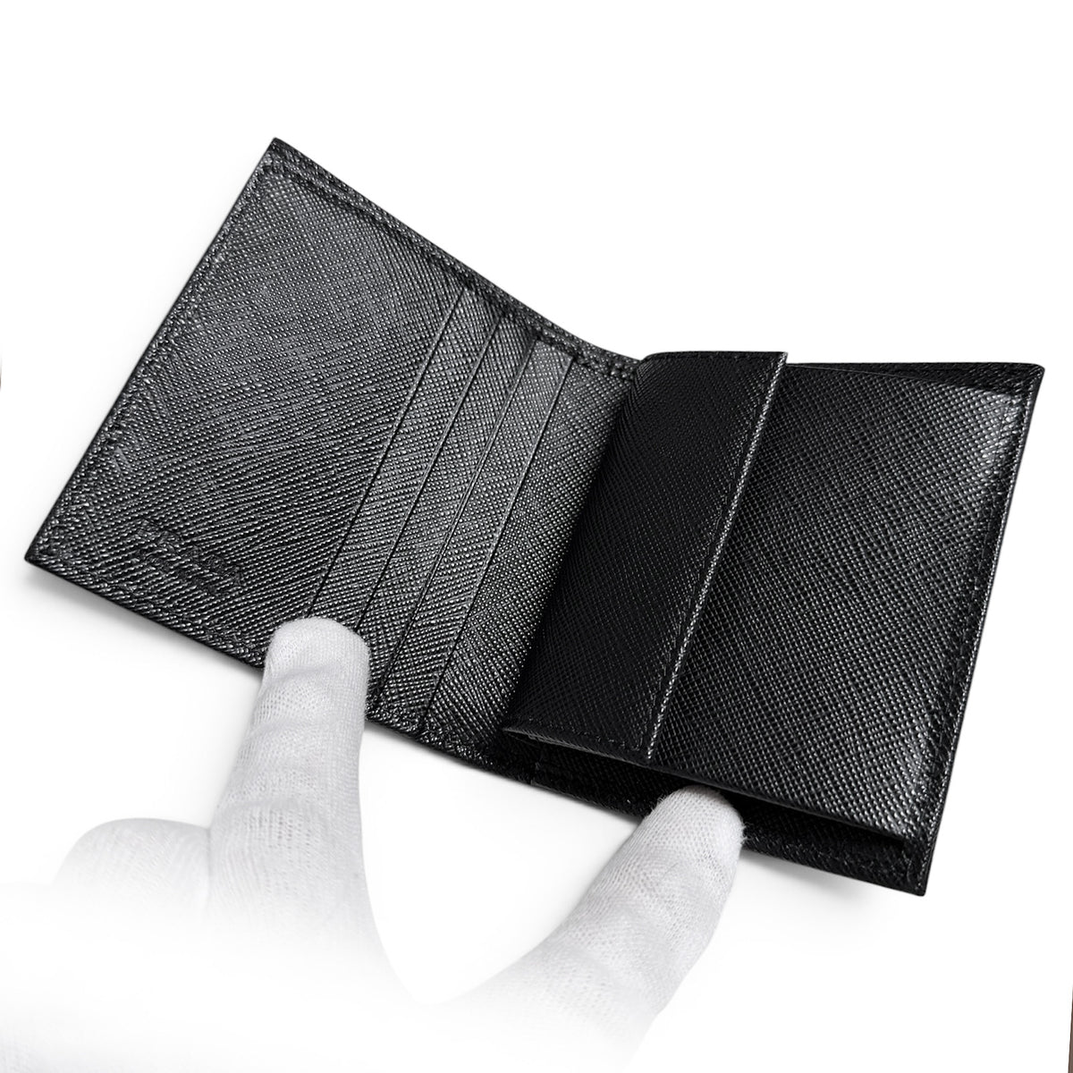 【新品・未使用品】プラダ PRADA 二つ折り 財布 コンパクト ウォレット ナイロン レザー ブラック 黒 三角 ロゴ プレート 1MV204 箱付