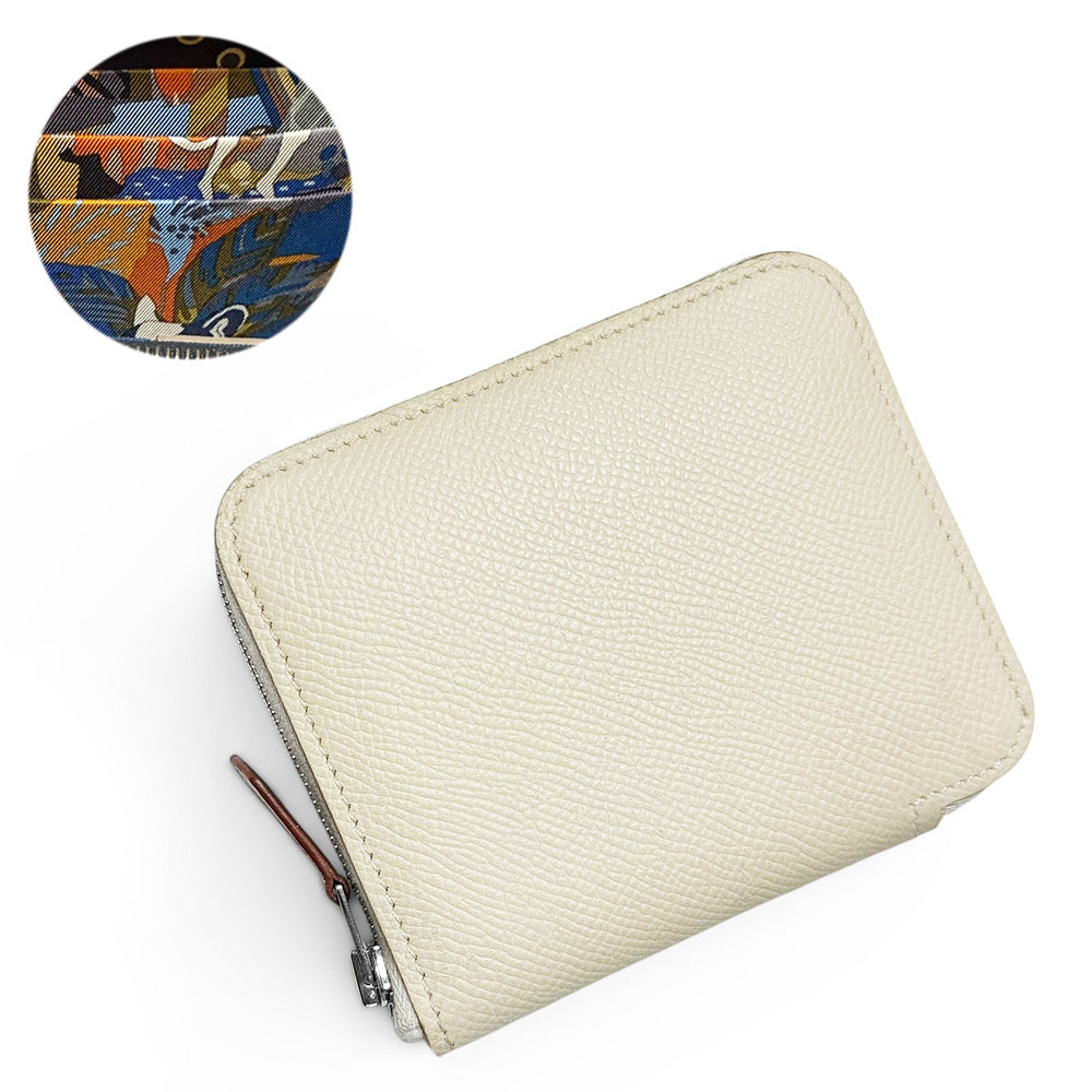 【中古】エルメス HERMES アザップ コンパクト ウォレット シルク イン 財布 ラウンド ヴォーエプソン クレ ベージュ 白 B刻印 箱付き