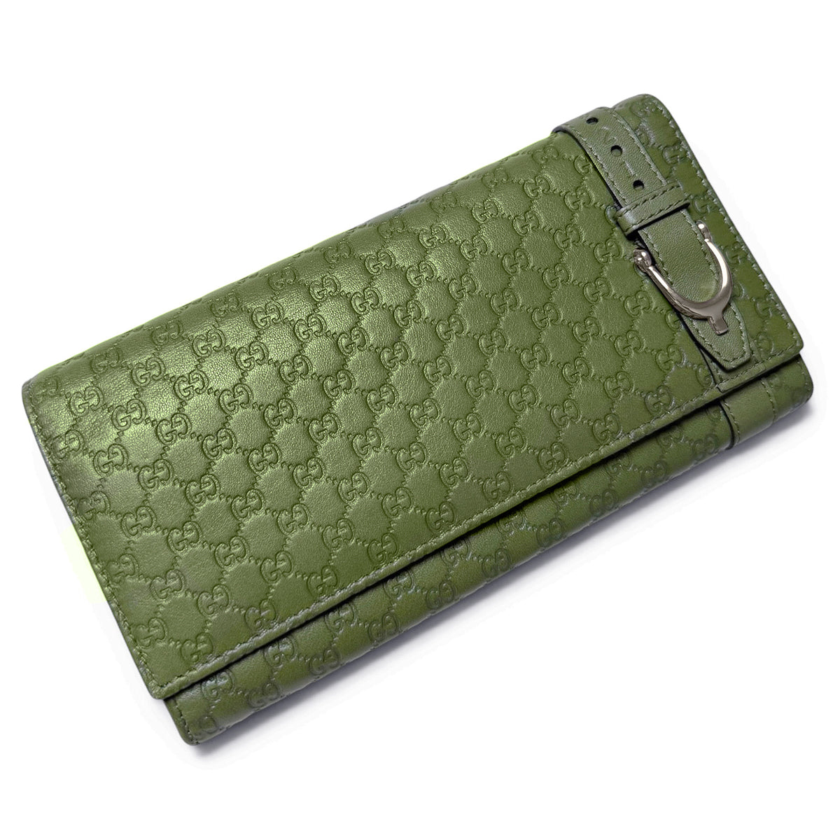 【未使用・保管品】グッチ GUCCI マイクログッチシマ 二つ折り 長財布 ウォレット コイン カード ケース 緑 グリーン レザー 309760 箱付