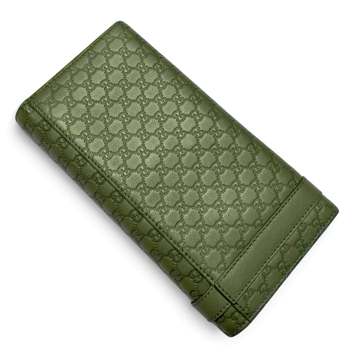 【未使用・保管品】グッチ GUCCI マイクログッチシマ 二つ折り 長財布 ウォレット コイン カード ケース 緑 グリーン レザー 309760 箱付