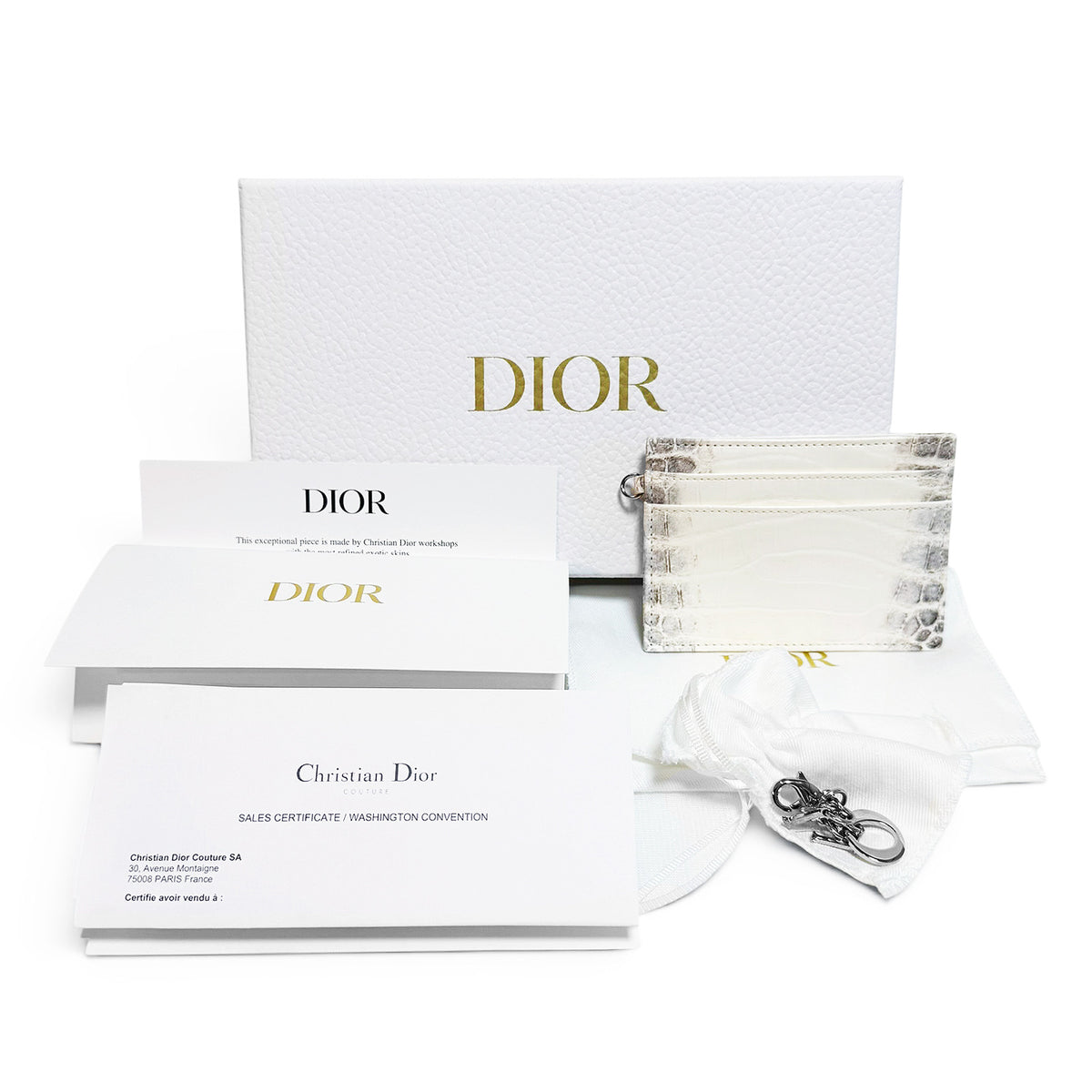 【新品・未使用品】ディオール DIOR レディ カードケース パスケース 定期入れ ヒマラヤ クロコ アリゲーター チャーム 白 ホワイト 箱付