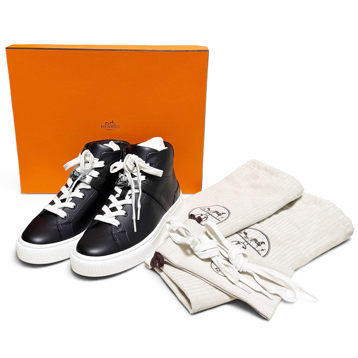 【未使用・保管品】エルメス HERMES デイドリーム ケリー スニーカー ハイカット レザー ラバー 36 23cm ブラック ホワイト シルバー金具