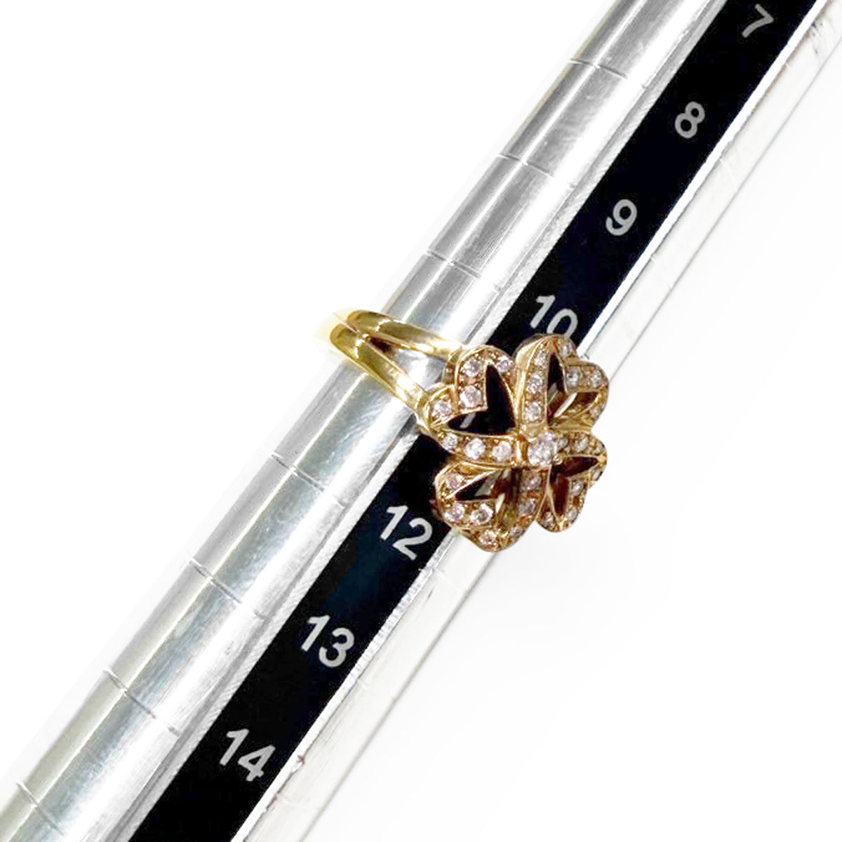 【美品】ヴァンドーム青山 VENDOME AOYAMA クローバー フラワー ハート リング 指輪 K18 18金 750 YG ゴールド ダイヤ 11号 プレゼント