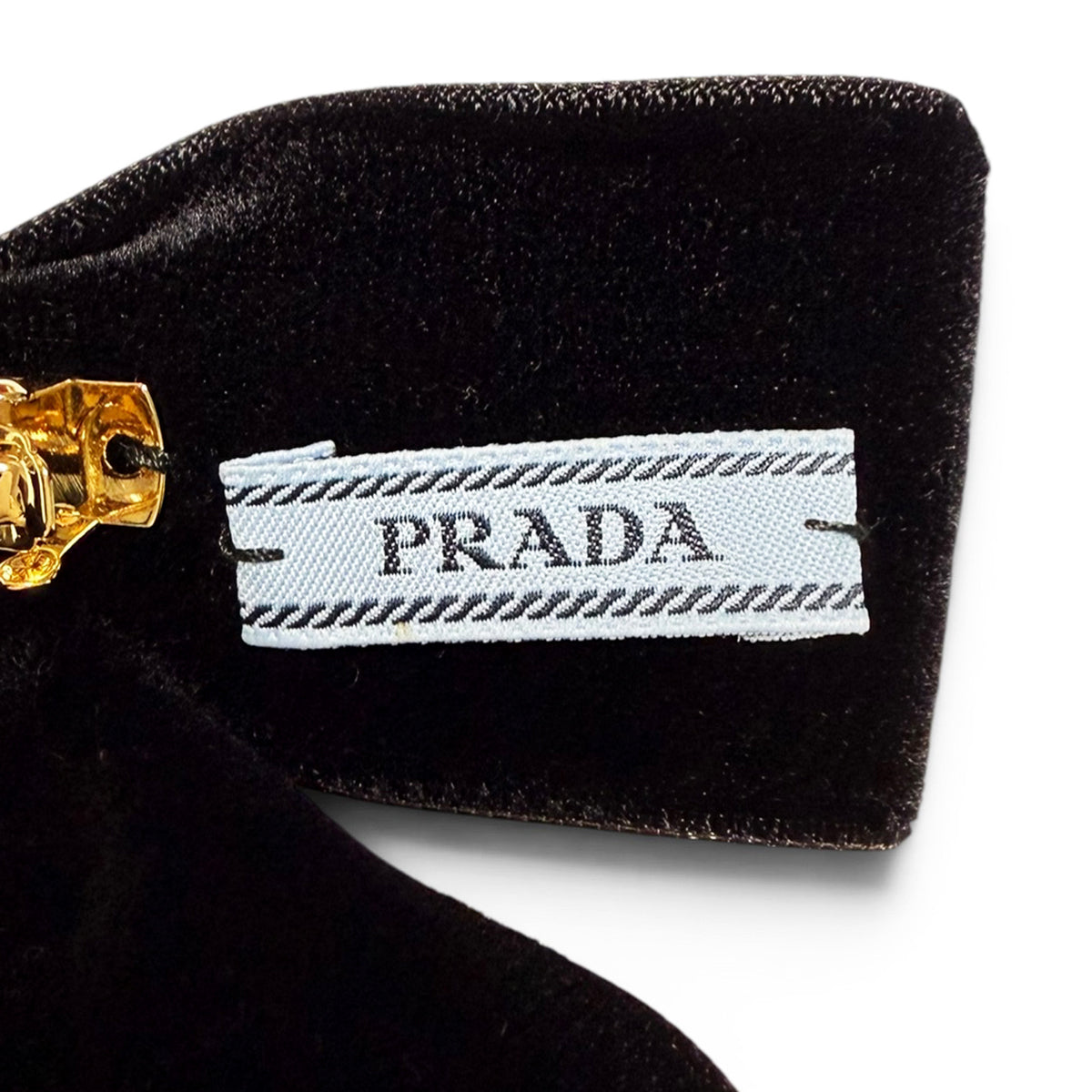 【未使用・保管品】プラダ PRADA バレッタ ヘアクリップ ロゴ ヘアアクセサリー リボン ベロア ブラック 黒 1IF154 レディース 箱付