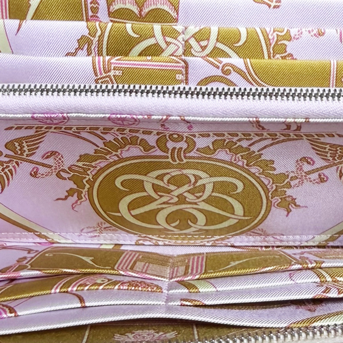 【未使用・保管品】エルメス HERMES アザップ ロング シルク イン 長財布 コイン カード ケース エクスリブリス クレ オフホワイト ピンク