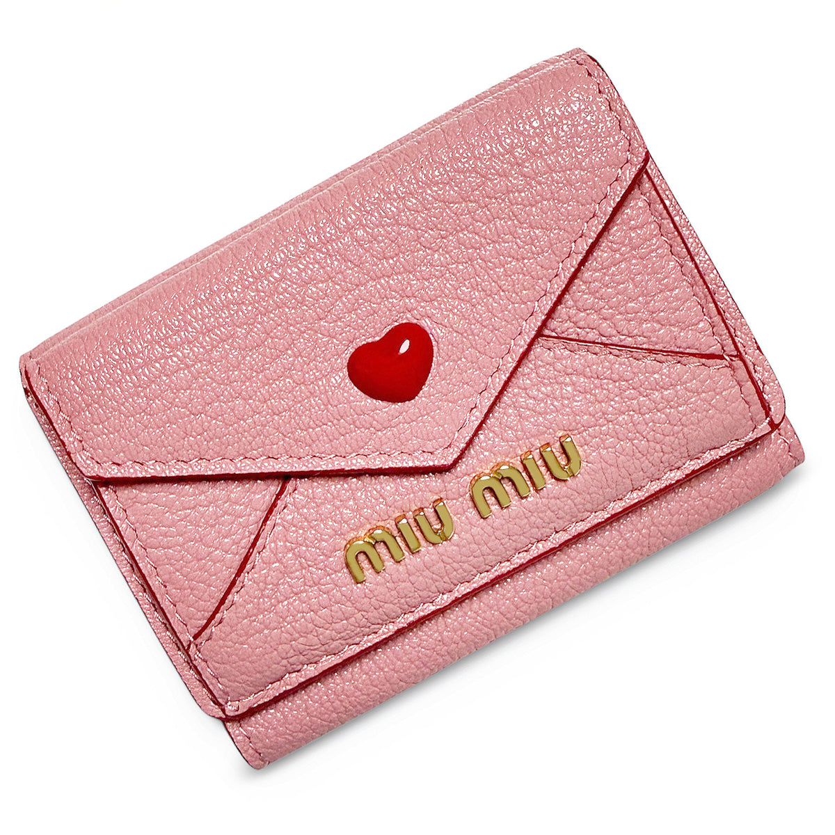 【未使用】ミュウミュウ miumiu マドラス ラブ MADRAS LOVE 三つ折り財布 コンパクト ピンク ROSA コイン カード ケース ハート 5MH021