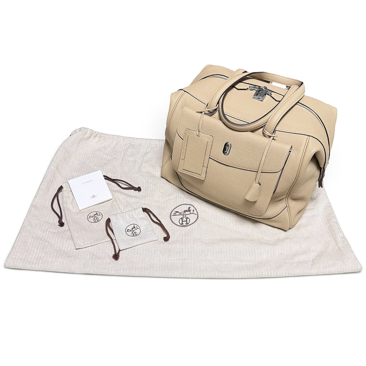 【未使用・保管品】エルメス HERMES ワラゴ キャビン 35 ボストンバッグ ハンドバッグ トゴ トレンチ レザー ベージュ シルバー金具 C刻印