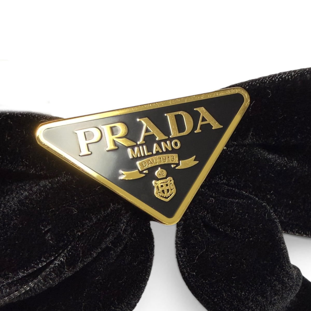 【未使用・保管品】プラダ PRADA バレッタ ヘアクリップ ロゴ ヘアアクセサリー リボン ベロア ブラック 黒 1IF154 レディース 箱付