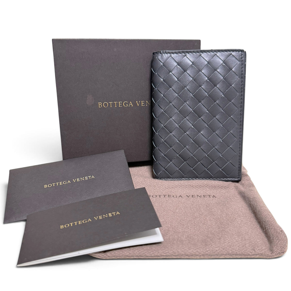 【未使用・保管品】ボッテガ ヴェネタ BOTTEGA VENETA カードケース 定期 イントレチャート レザー パスケース ビジネス グレー 箱付
